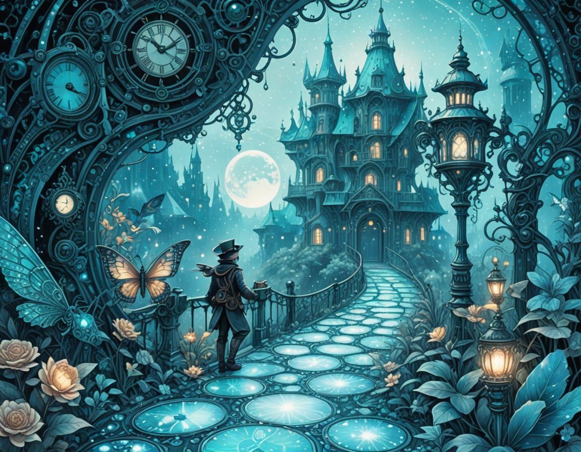 Turquoise Animal Adventurers in Steampunk Storybook Style