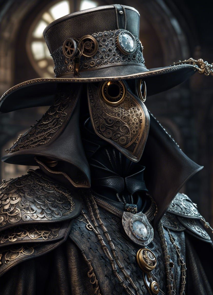 Steampunk Plague Doctor in Detailed Armor