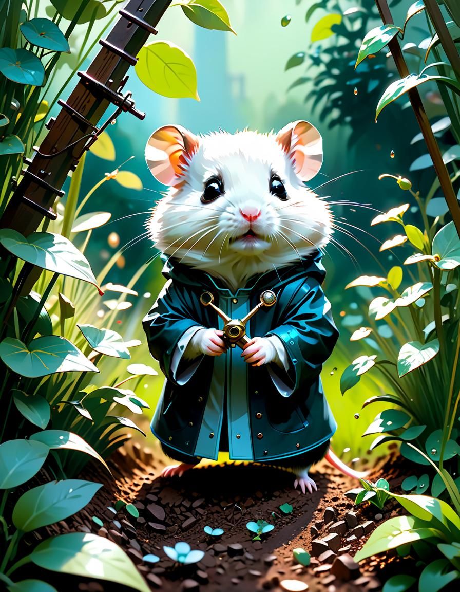 Hamster Assassin in Garden, Digital Art