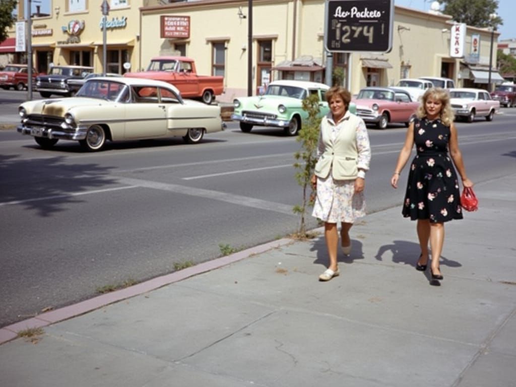 Vibrant 1960s LA Street Scene in Colorful Realism
