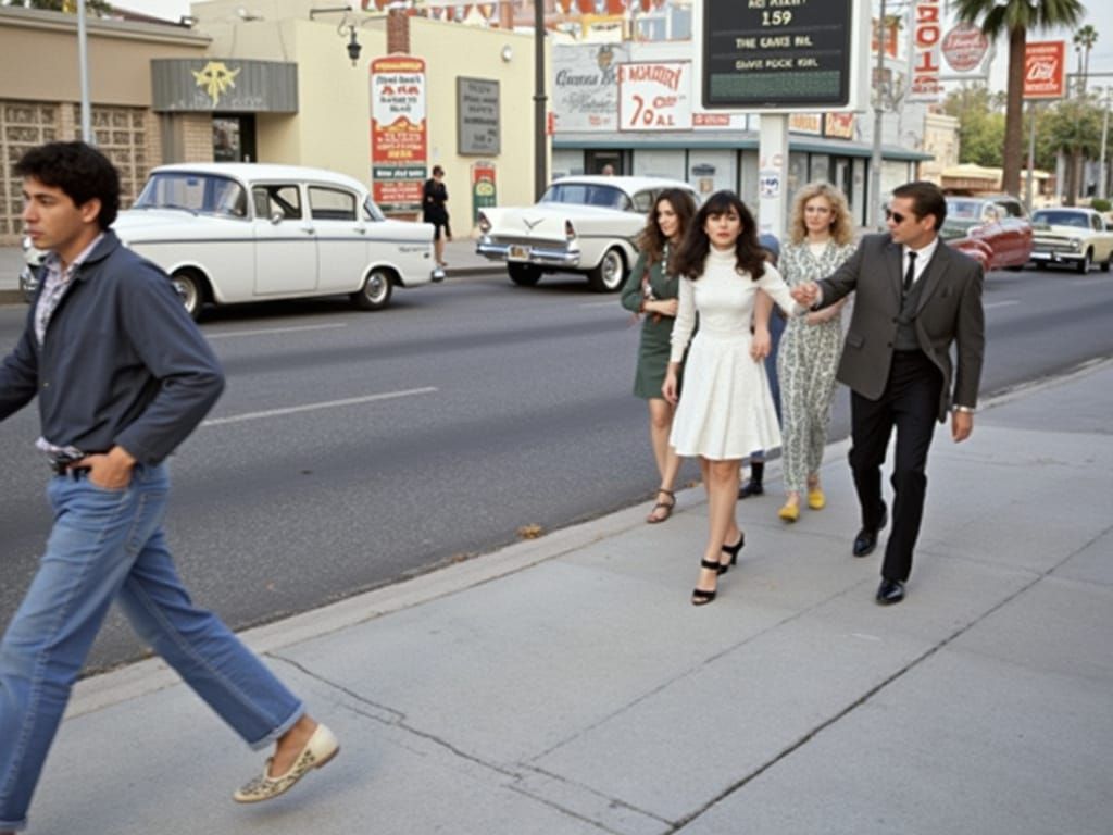 Retro-Futuristic Los Angeles Street Scene, Late 1960s