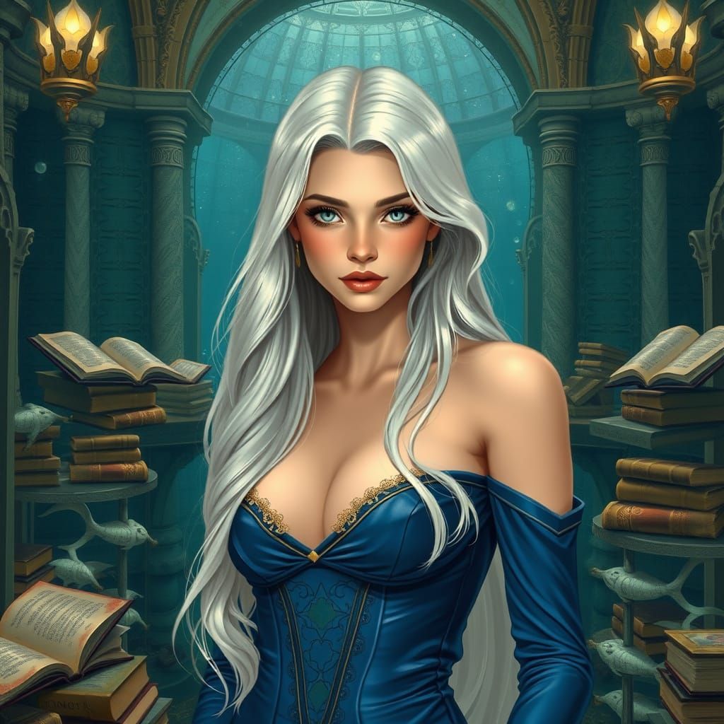 Atlantis Princess with Books, Art Nouveau Style
