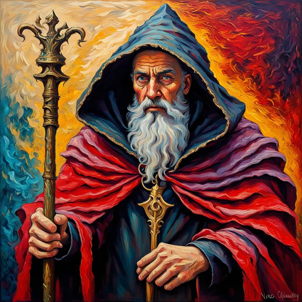 Wizard Prince with Golden Staff, in Expressionist Style