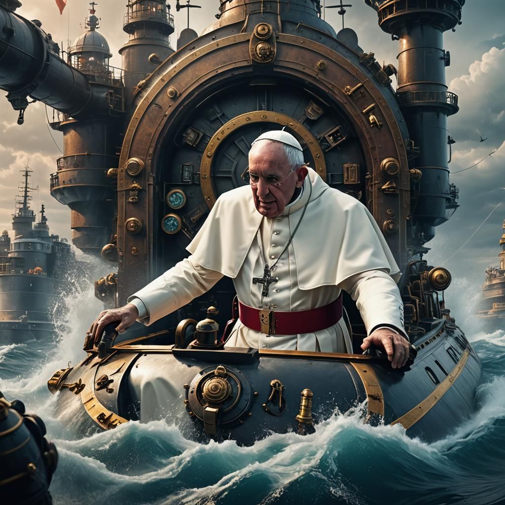 Pope Piloting Submarine: Detailed Matte Painting