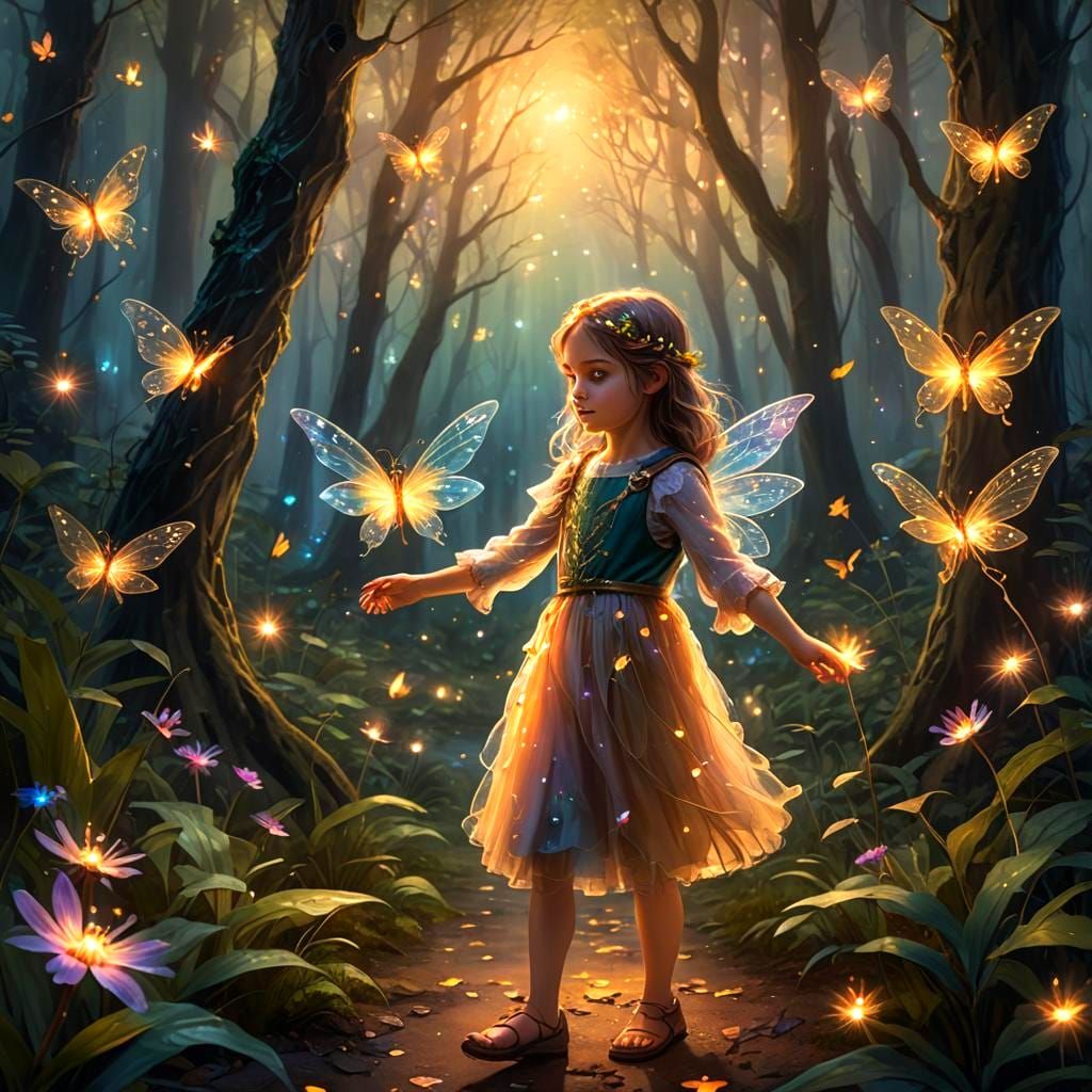 Little Girl with Fairy: Detailed Matte Painting