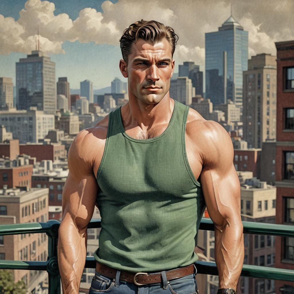 Art Deco Man Overlooking Seattle