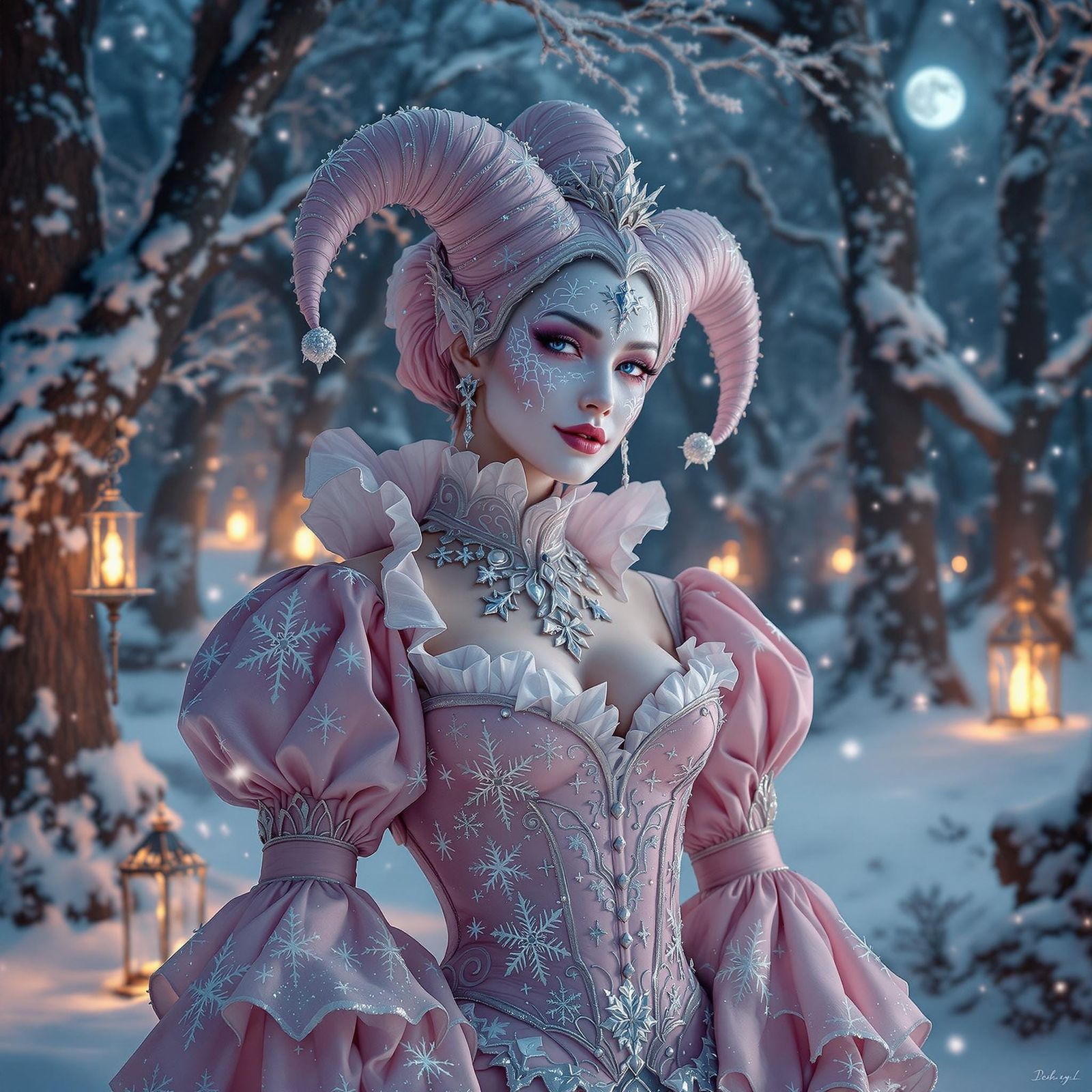 Winter Jester in Enchanted Snowy Landscape