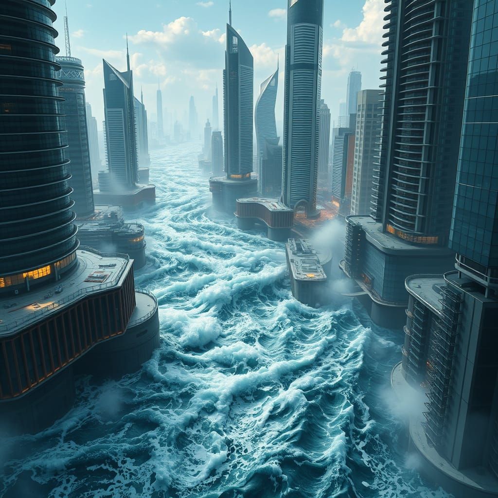 Futuristic Sky River in Surreal Cityscape