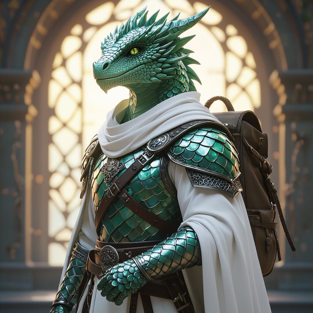 Jade Dragonborn Hero Portrait in 8k