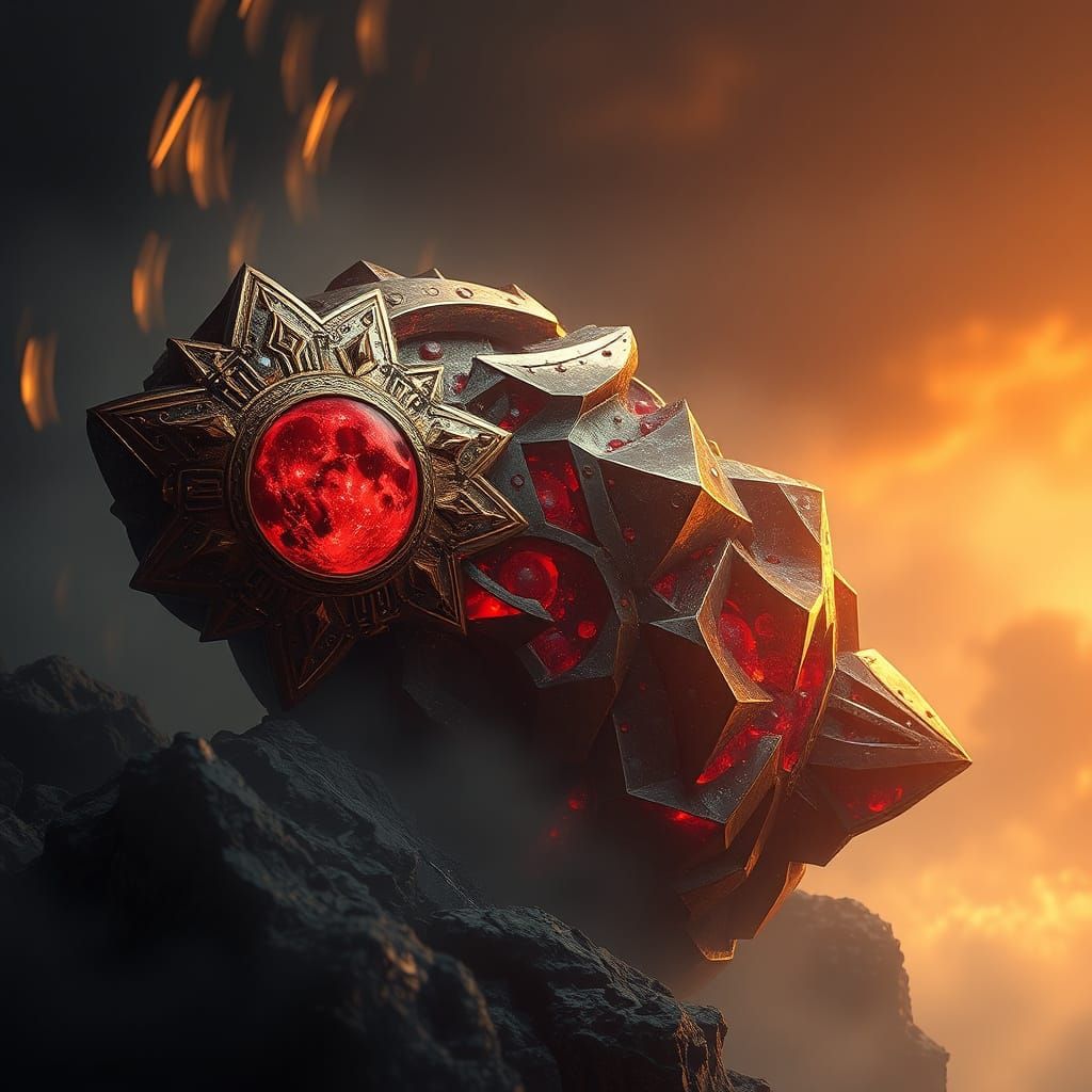 Epic Gold Moon Crystal Artifact in a Dramatic Digital Painti...