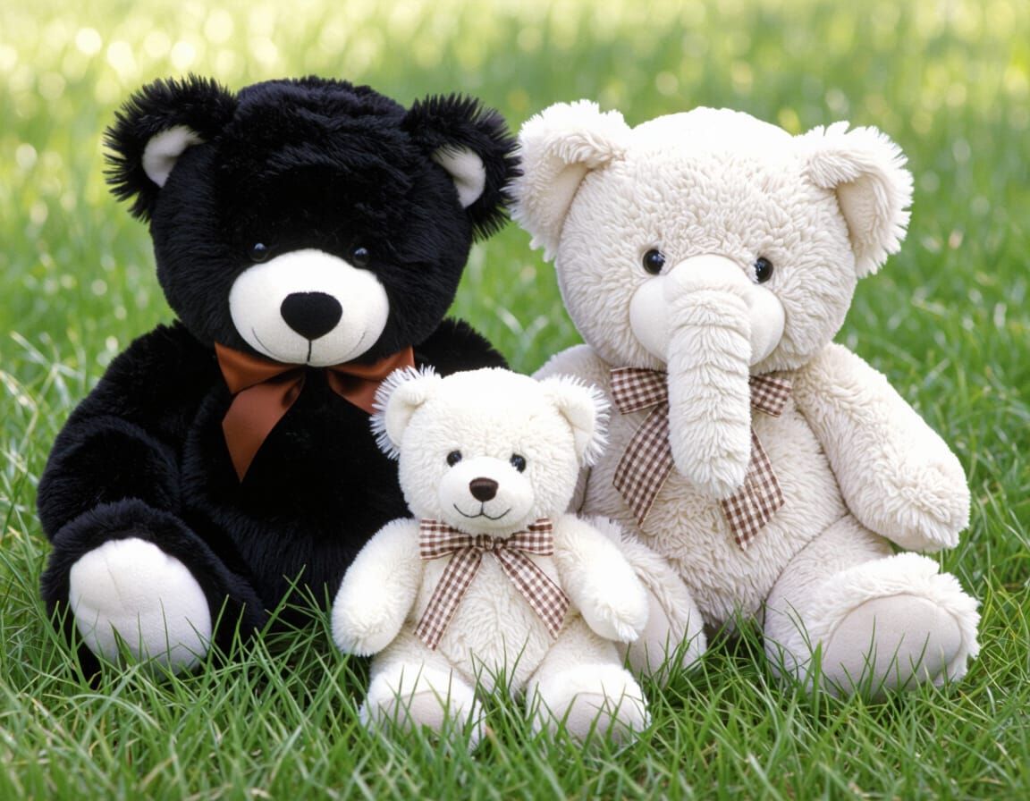 Black and White Teddy Bear and Elephant Illustration