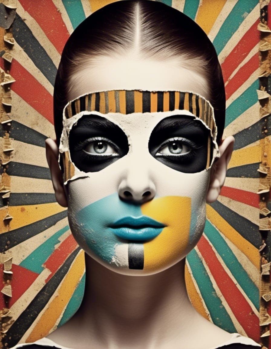 Surreal Punk Mime Mask Photomontage Collage