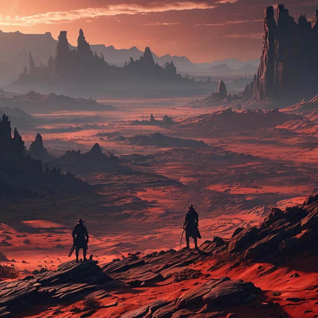 Gunslinger in Dark Fantasy Wasteland Sunset