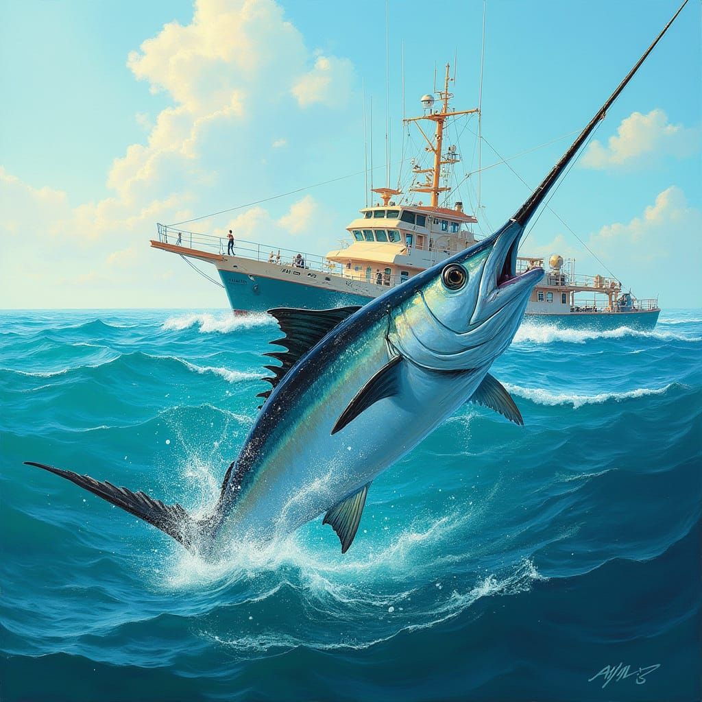 Swordfish Breaking Free in Turquoise Ocean