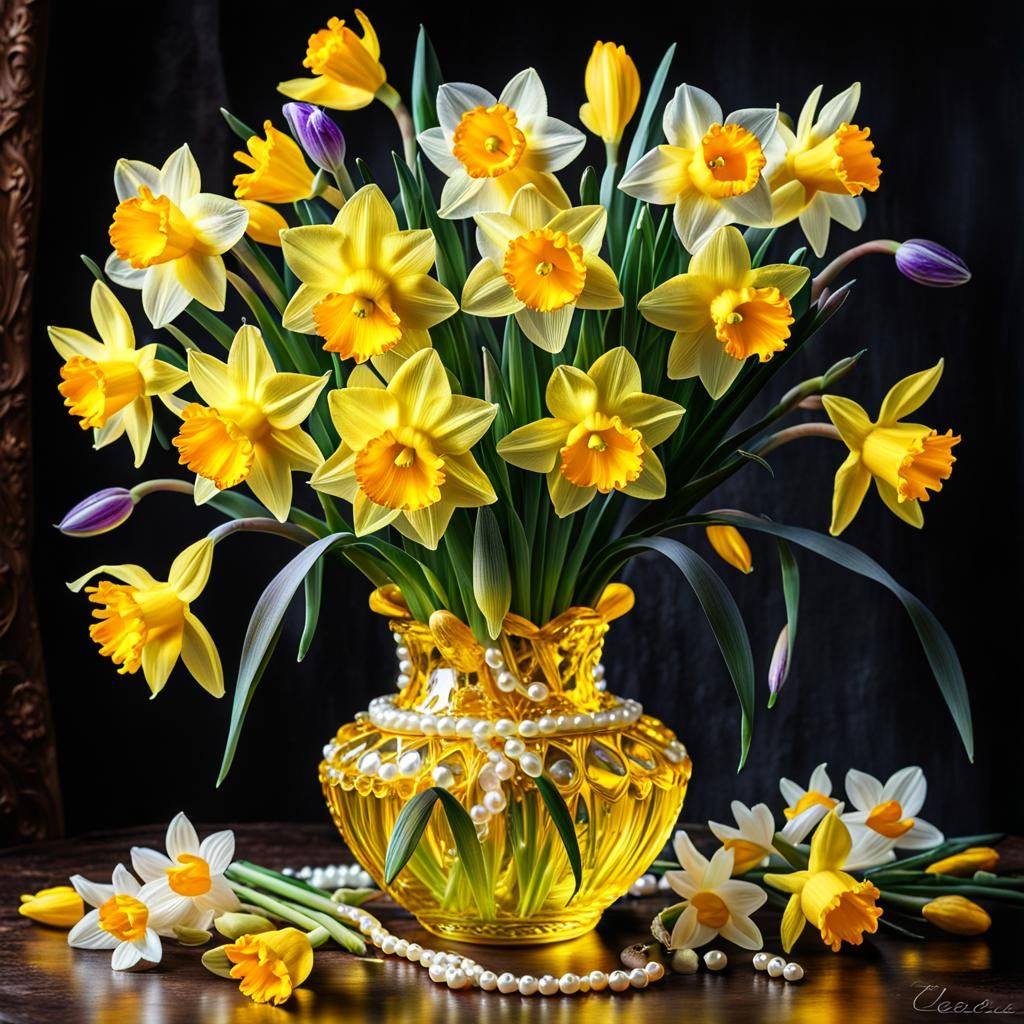 Ornate Vase Overflowing with Spring Flowers