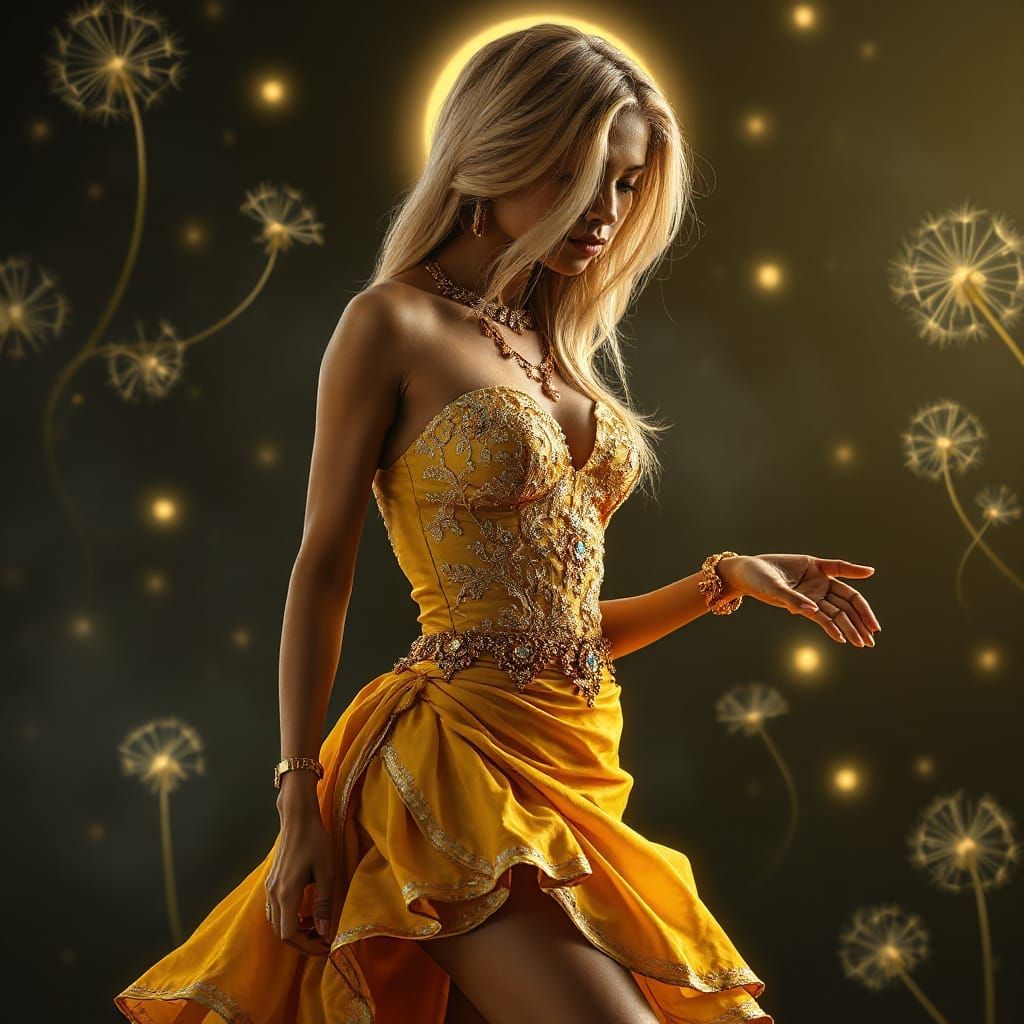 Mystical Indian Woman in Golden Gown, Fantasy Art