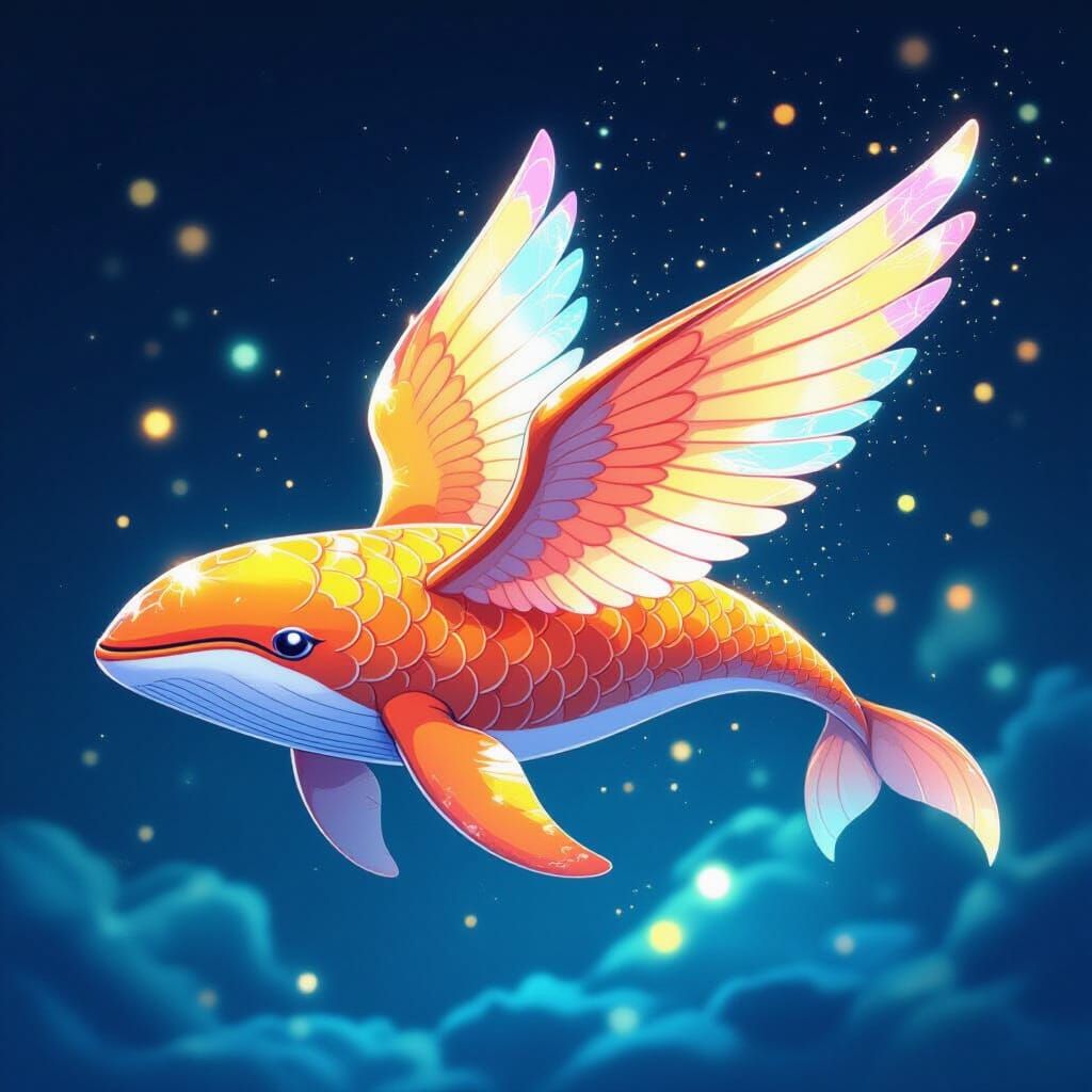 Angel Whale with Tangerine Scales and Wings