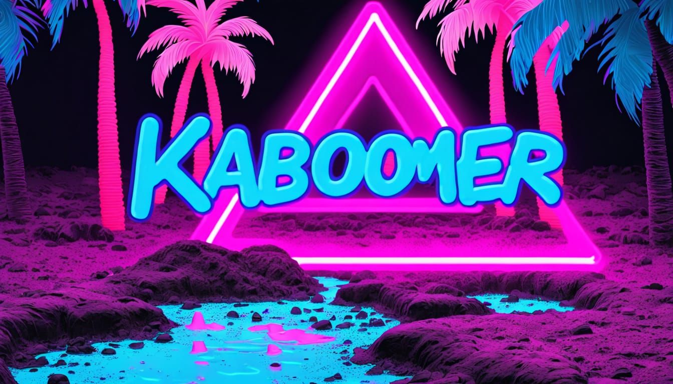 Bioluminescent Neon "KABOOMER" in Synthwave Pop Art