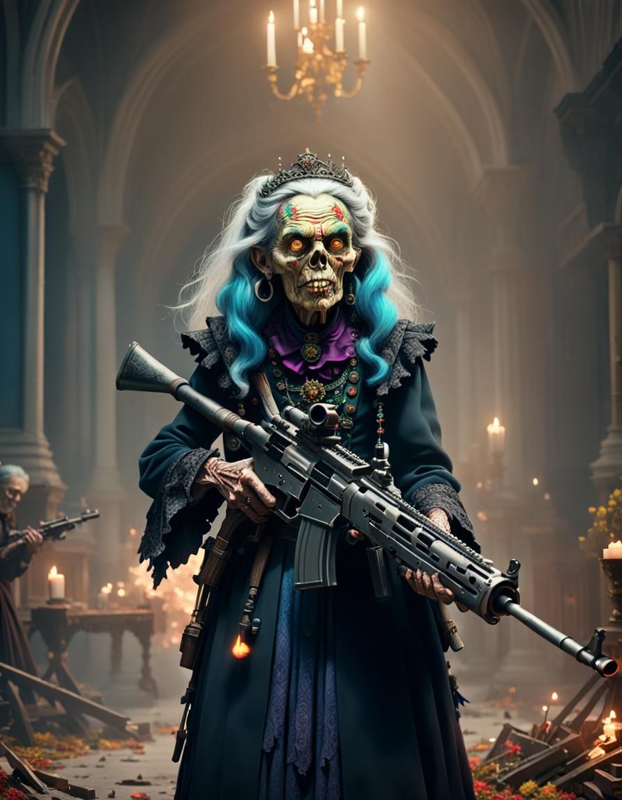 Witch with Machine Gun at Royal Wedding