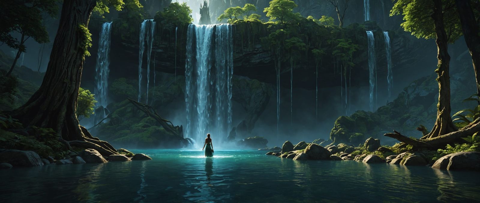 Elven Maiden's Moonlit Swim: Dark Fantasy Art