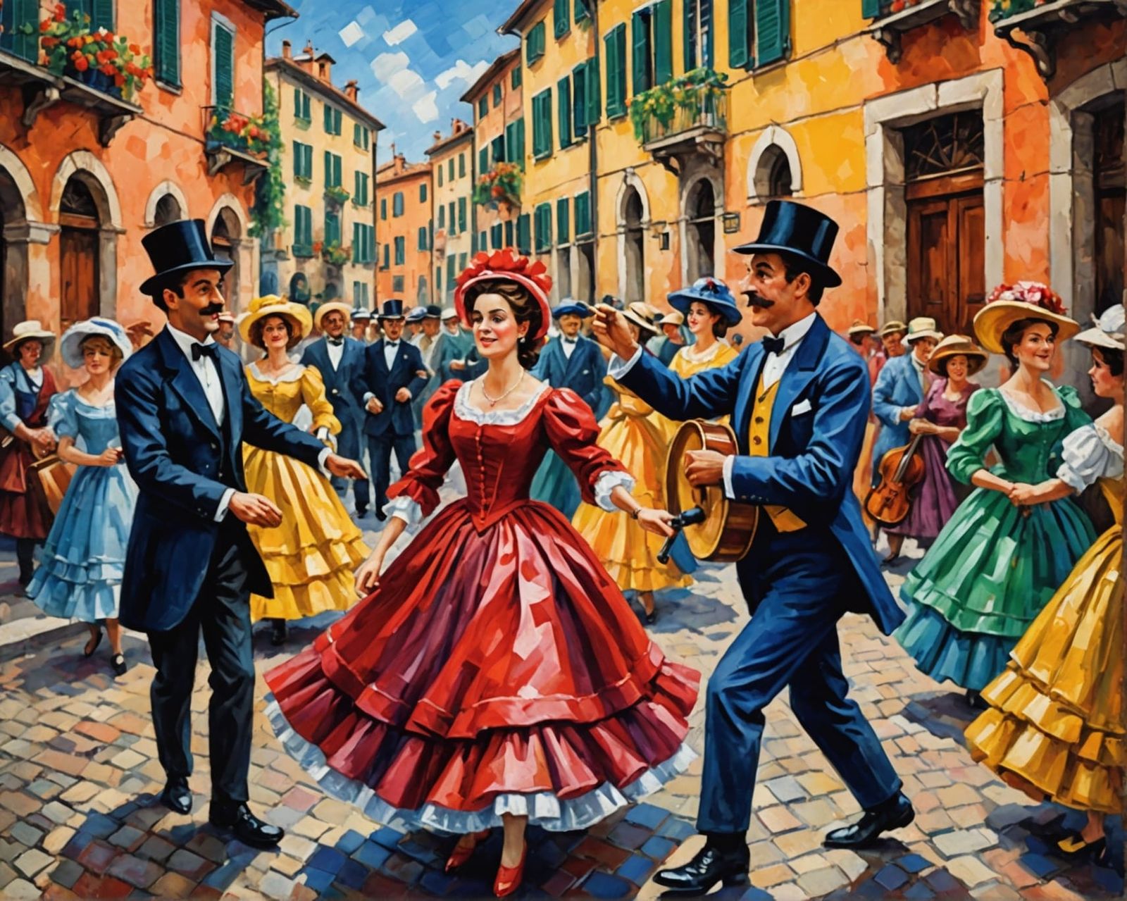 Tarantella Italiana: Neo-Impressionist Oil Painting
