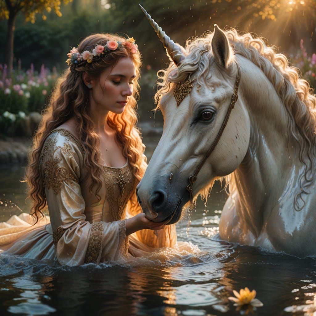 Mystical Unicorn Encounter in Fantasy Art Style