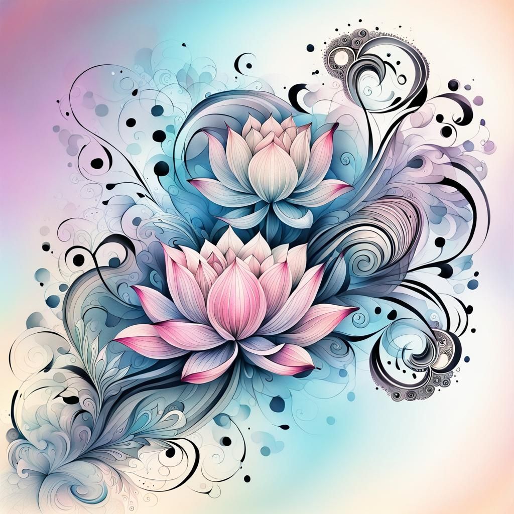 Lotus Flower Arm Tattoo with Abstract Elements