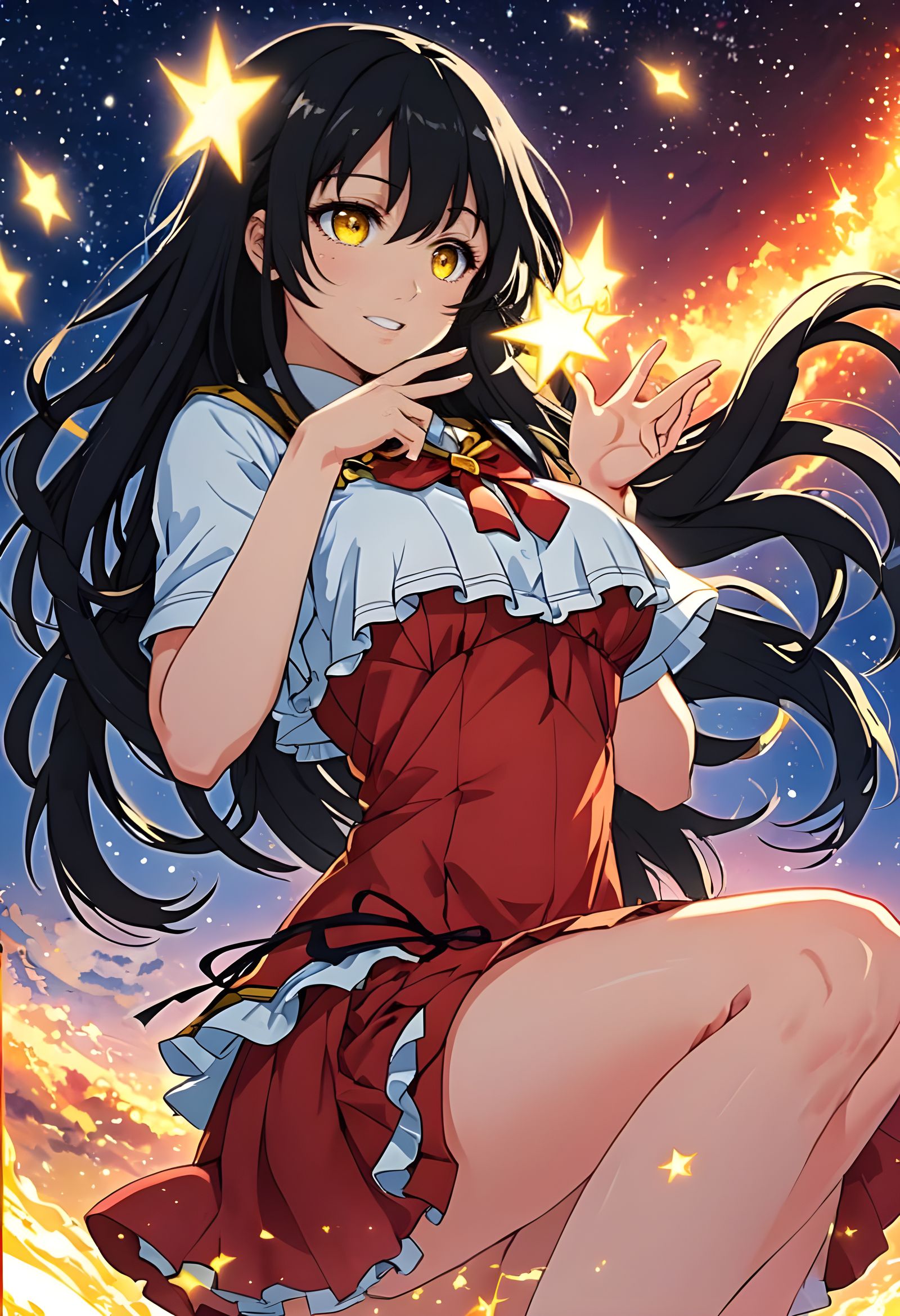 Anime Girl with Glowing Eyes in Night Sky
