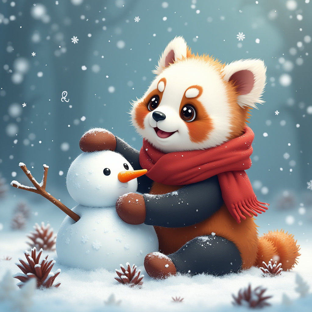 Cartoon Panda's Winter Wonderland: A Matte Painting