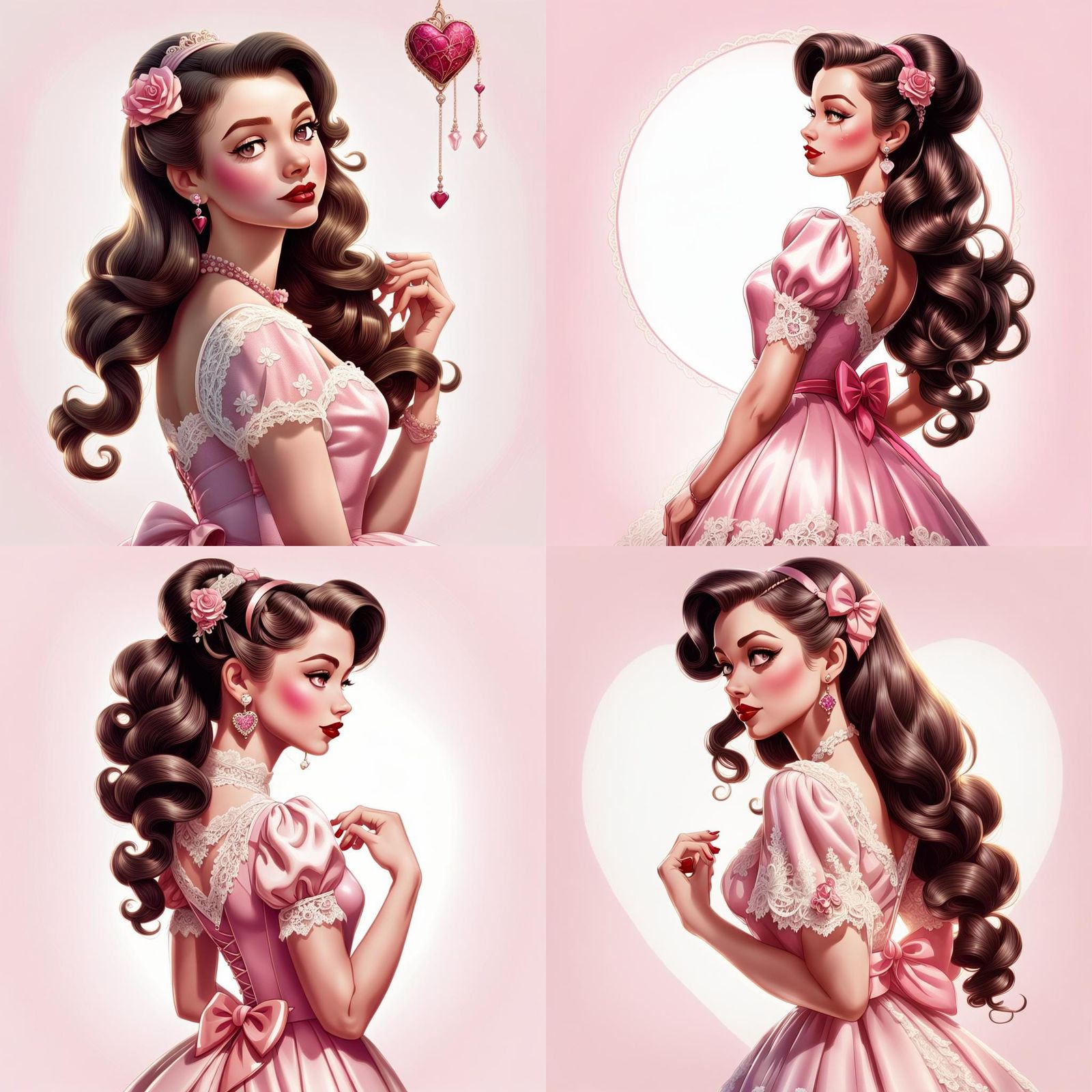 Vintage Pin-Up Girl in Pink Lace Dress