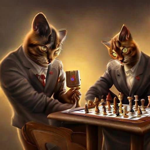 Cats as Gangsters Play Chess: Detailed Matte Painting