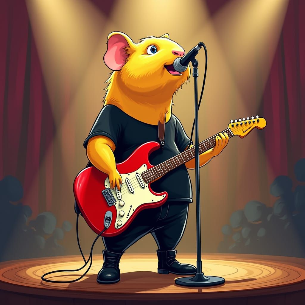 Rockstar Guinea Pig Shreds the Stage in Bold Colors