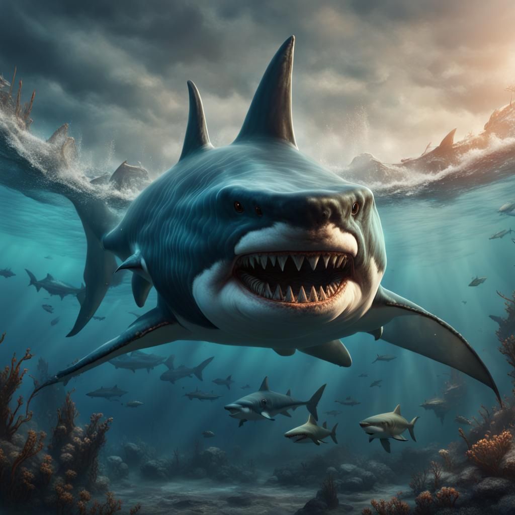 Furry Megalodon Shark in Detailed Matte Painting