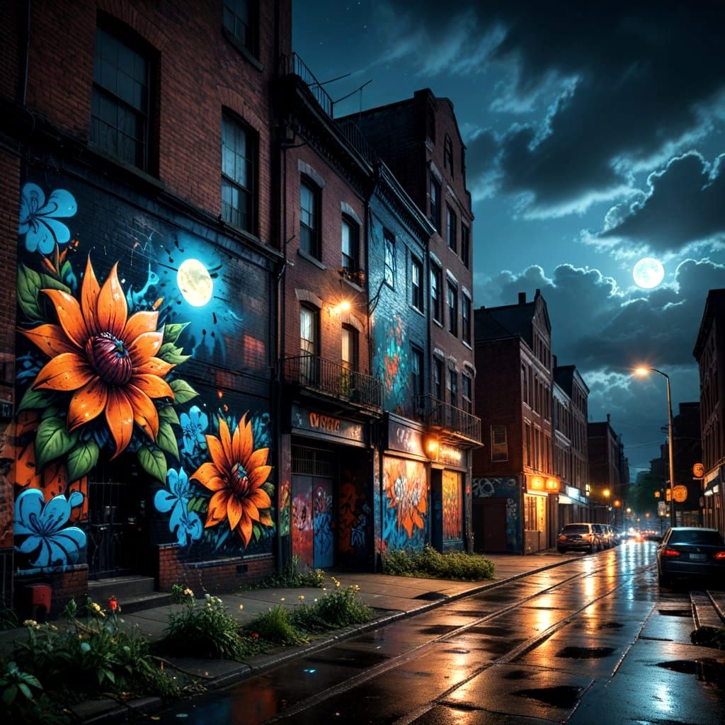 Large murals of surreal graffiti