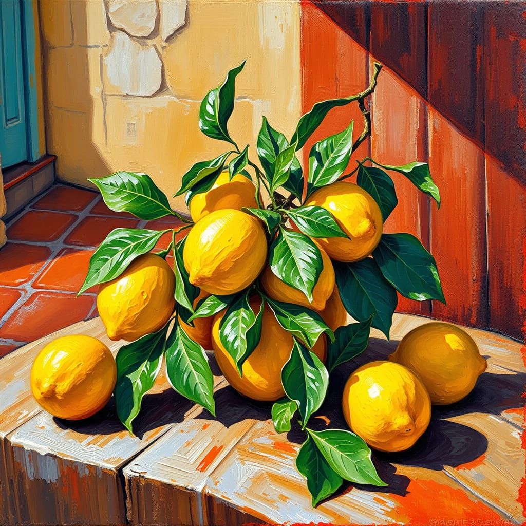 Vibrant Mediterranean Still Life of Lemons