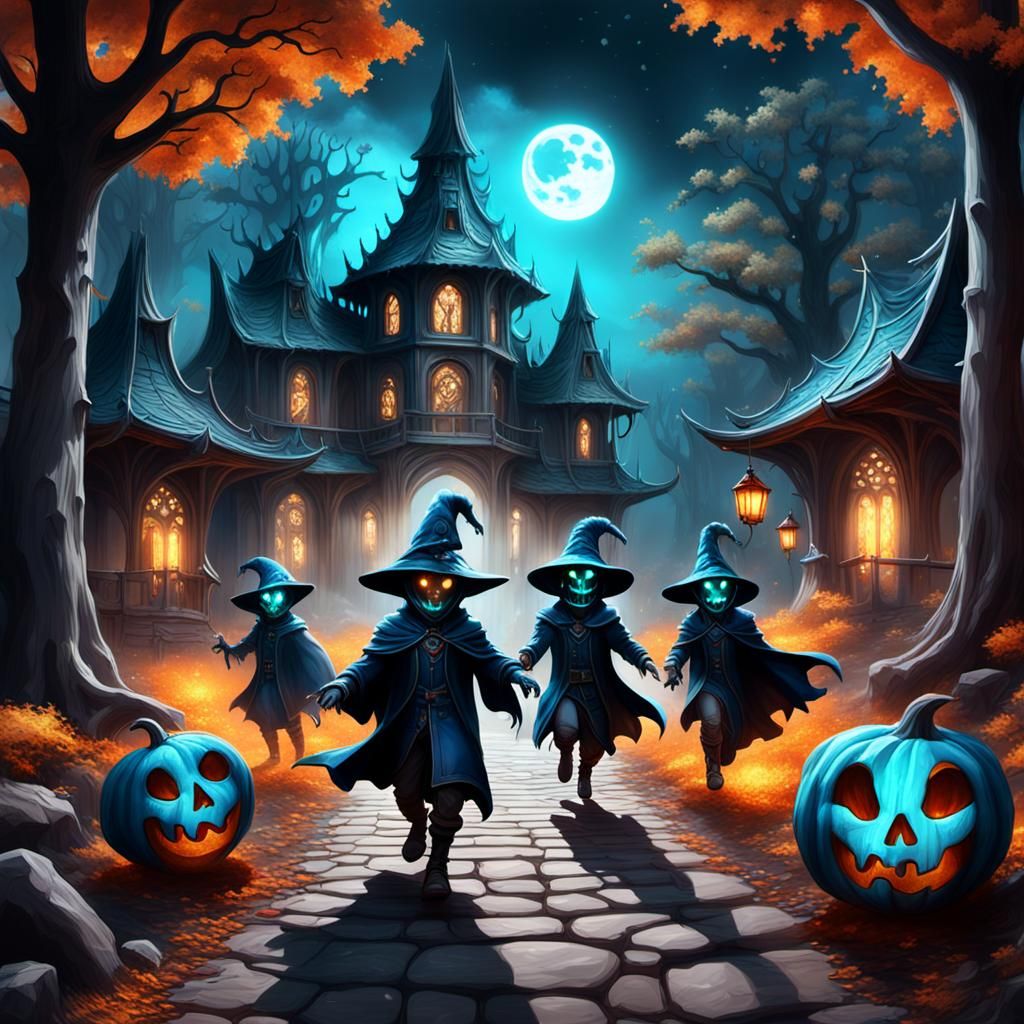 Glowing Blue Ghosts in Detailed Matte Painting