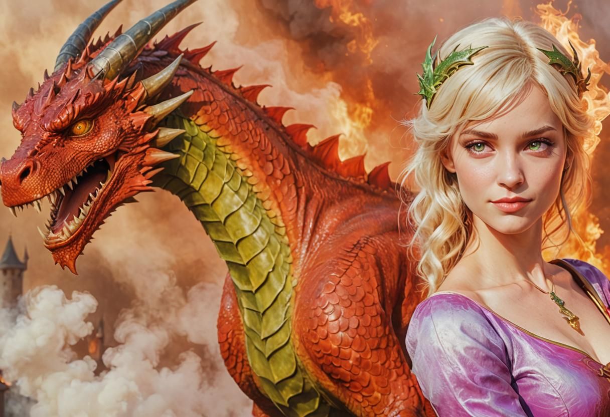 Woman and Dragon Companion in Fantasy Art Style