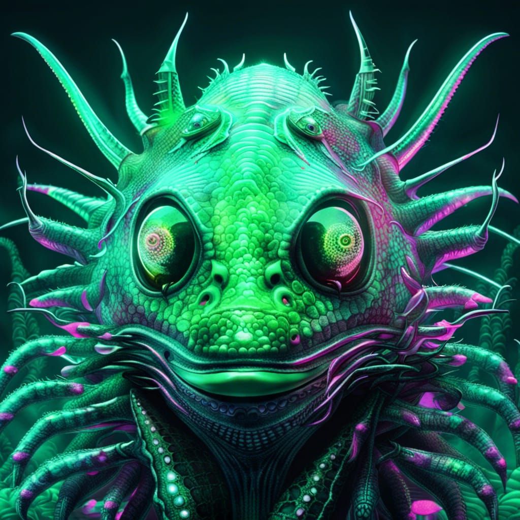 Abyssal Fish with Spider Eyes in Vaporwave Sci-Fi