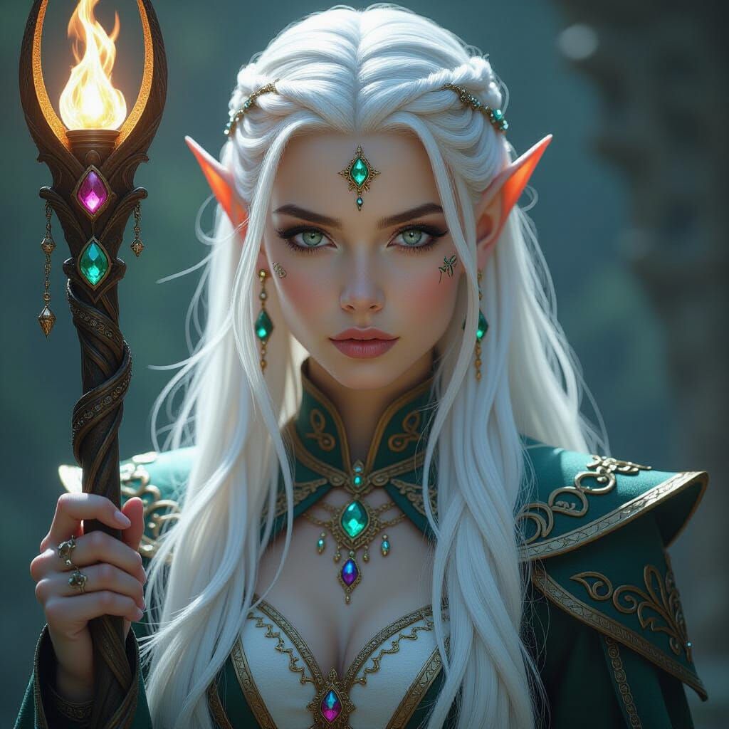 High Elf Mage with Glowing Staff