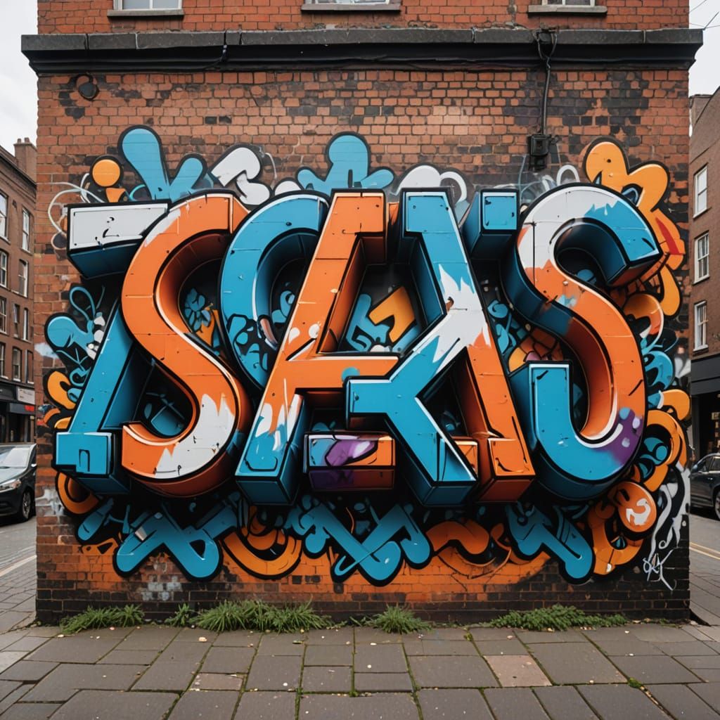 Vibrant Graffiti Mural in Neon Colors, Photorealistic Digita...