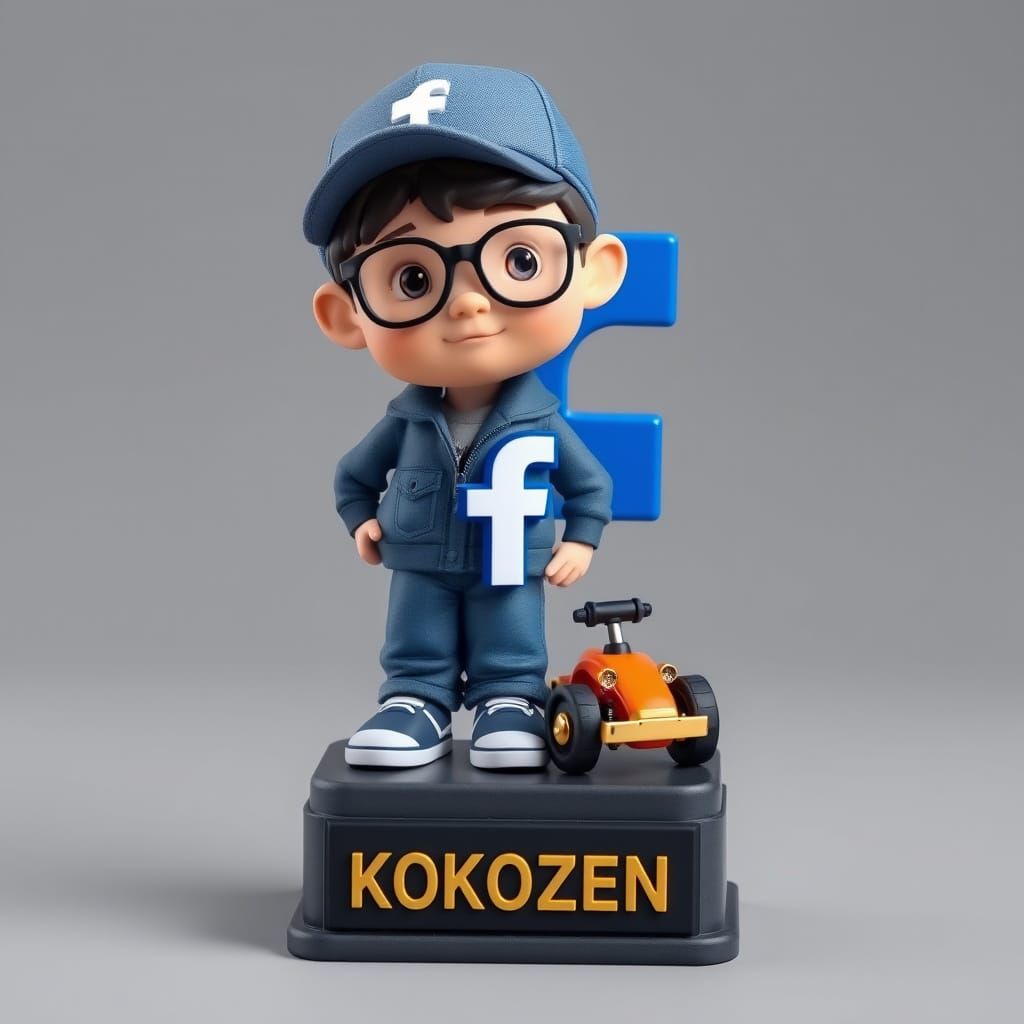 3D Trophy in Cyberpunk Style with KOKOZEN Base and Boy Caric...