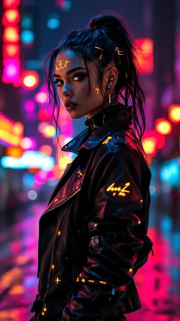 Cyberpunk Goddess in Neon Rebellion