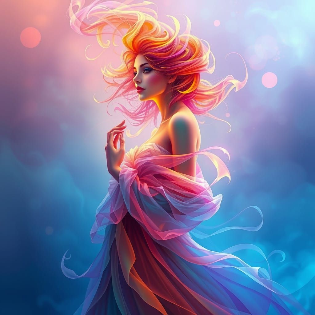 Ethereal Smoke Woman Rises in Vibrant Abstract Art