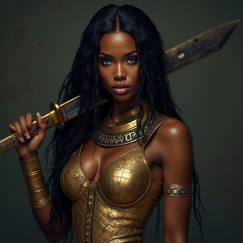 Warrior Goddess in Golden Egyptian Armor