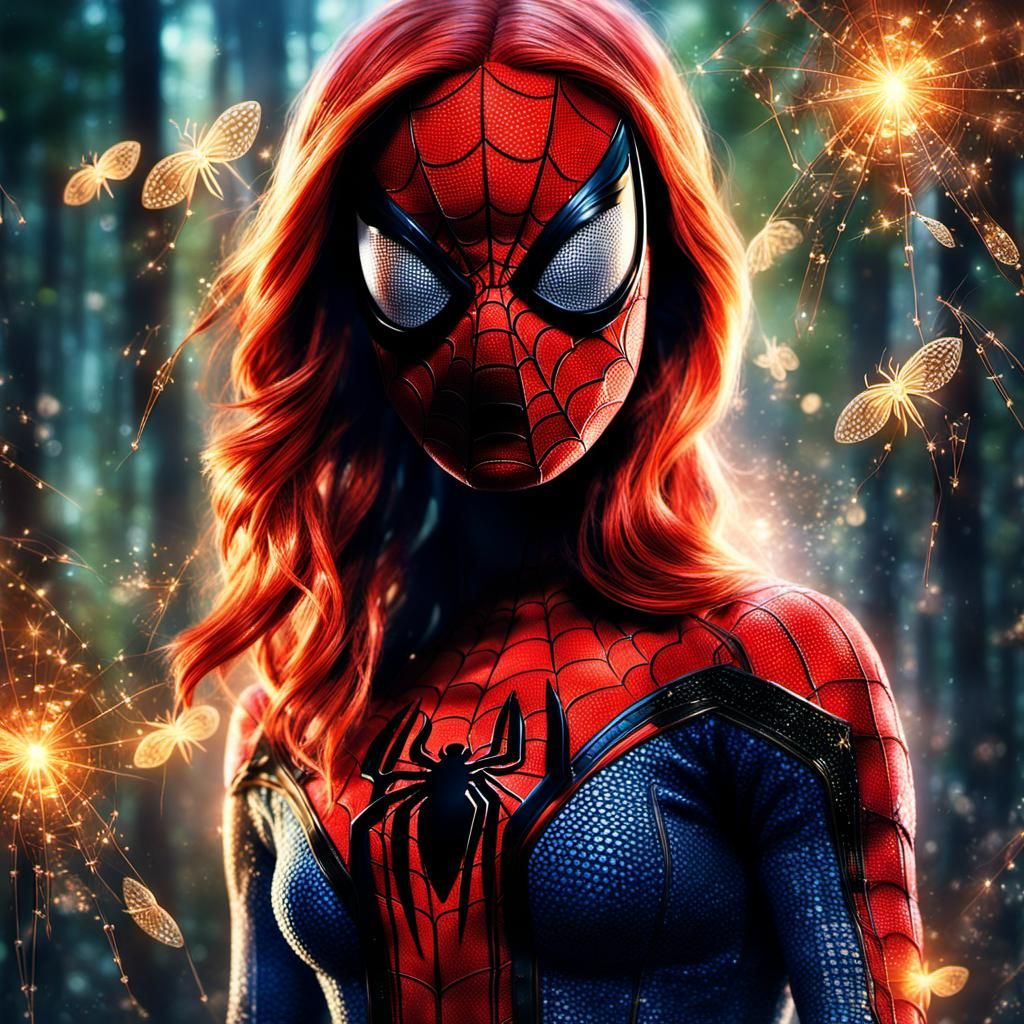 Double Exposure: Spider-Woman in Enchanted Forest