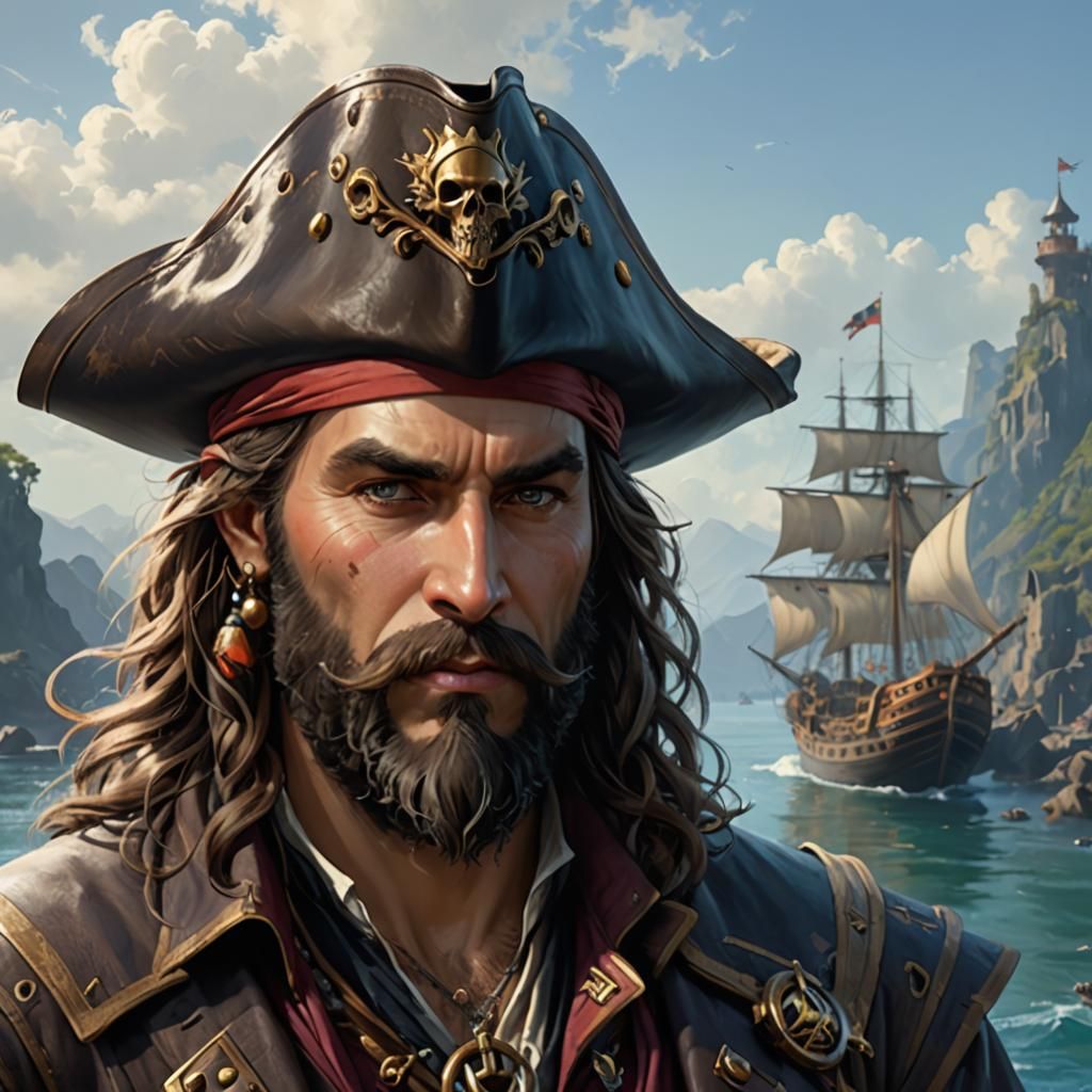 Epic Pirate Bard Portrait in Anime Style