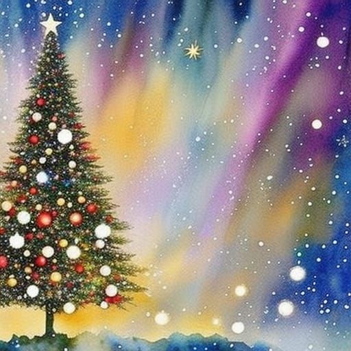 Glittering Christmas Tree Watercolor Art Poster