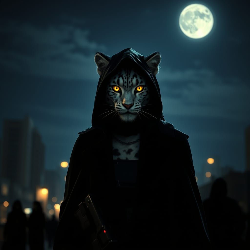 Snow Leopard Vampire Soldier Patrols Rio at Night