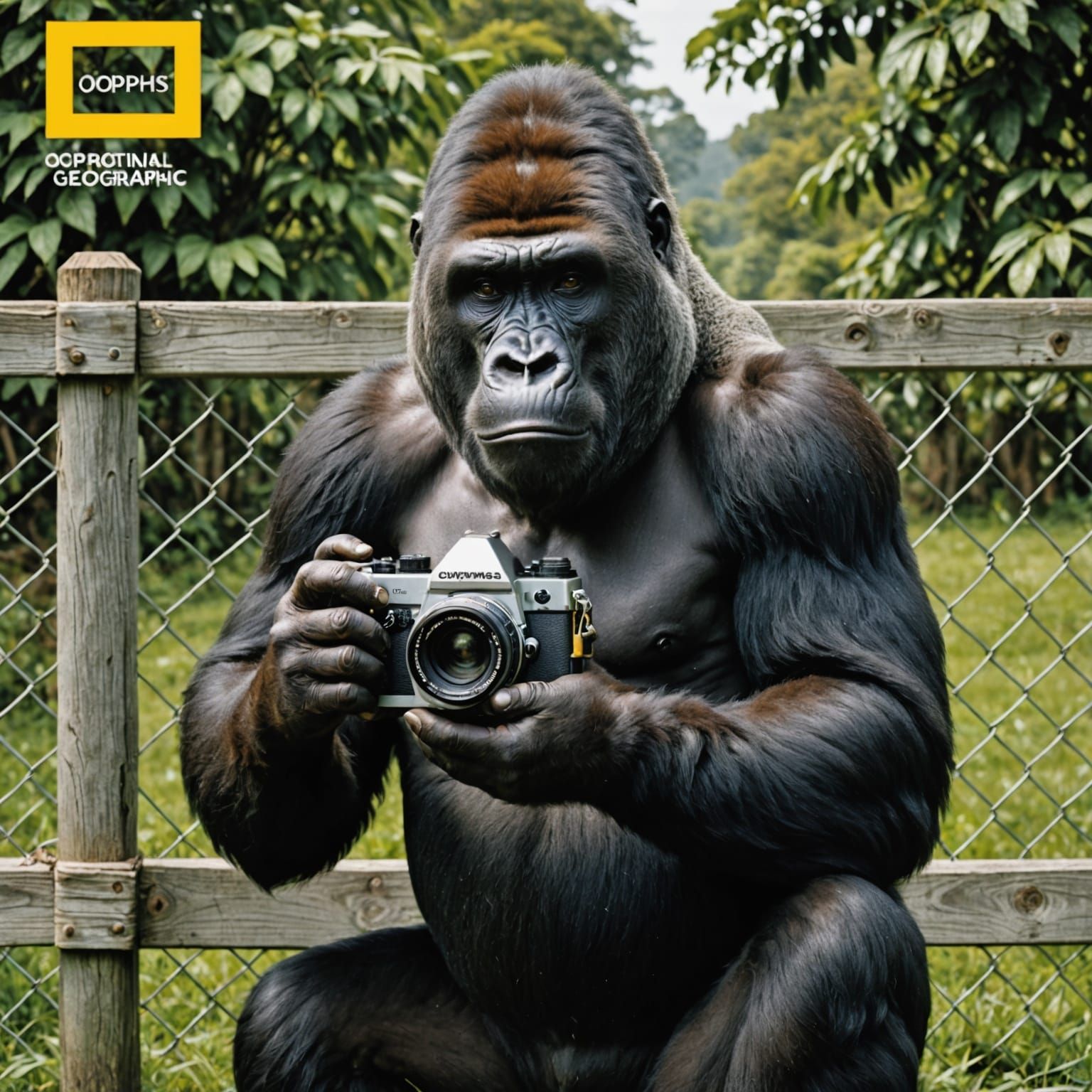 Gorilla with 1970s Olympus Camera Inspired by Nat Geo Cover