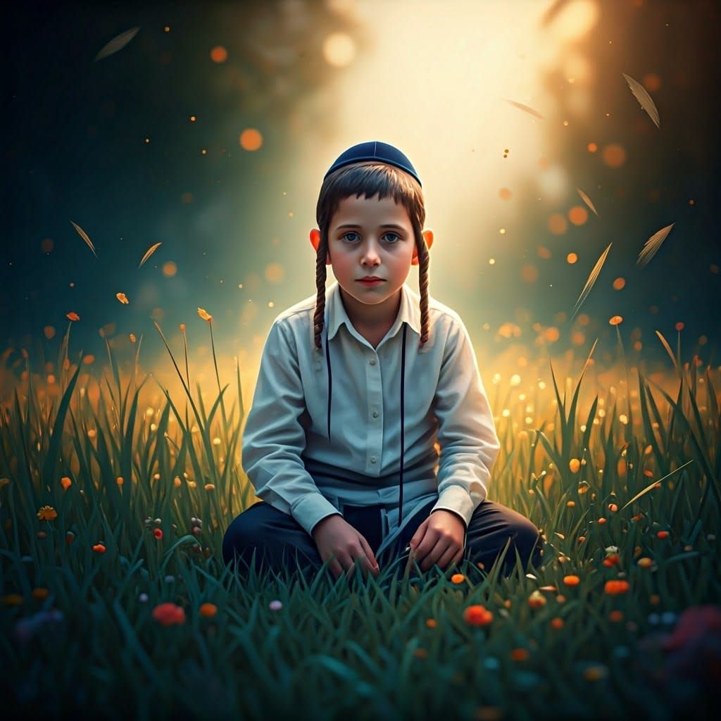 Boy in Mystical Field, Art Nouveau Style